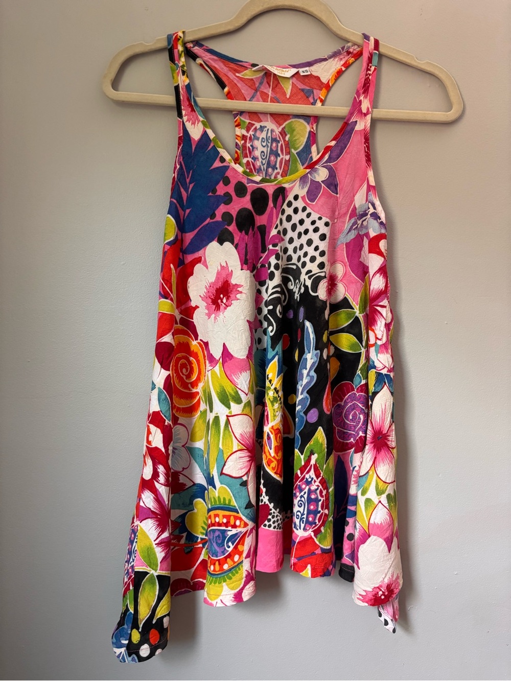 Jams World Pink Red Floral Racerback Tank Top